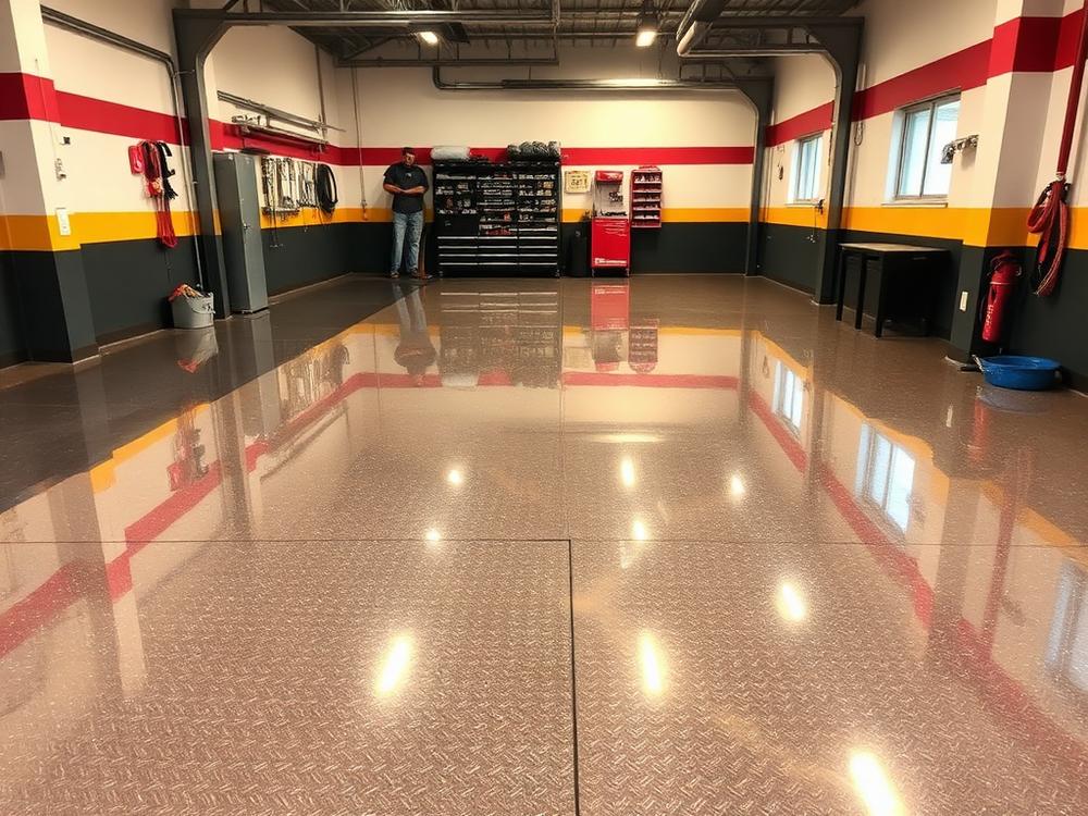 Glossy epoxy coated garage floor
