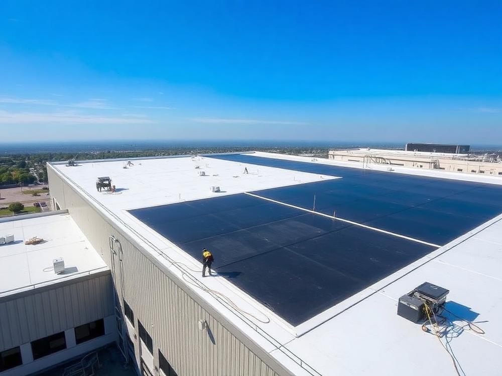 Commercial flat roof membrane installation